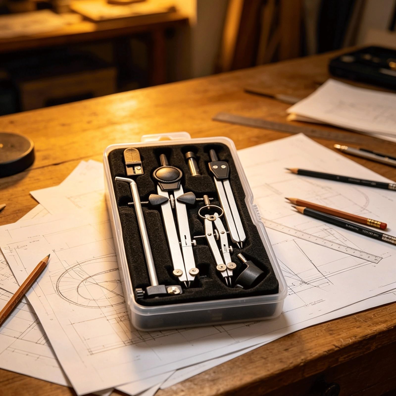 Professionelles Zeichenkompass-Set, Metallkompass for Geometrie- und technische Zeichenwerkzeuge mit Verlängerungsbalkenteilern, Mathekompass