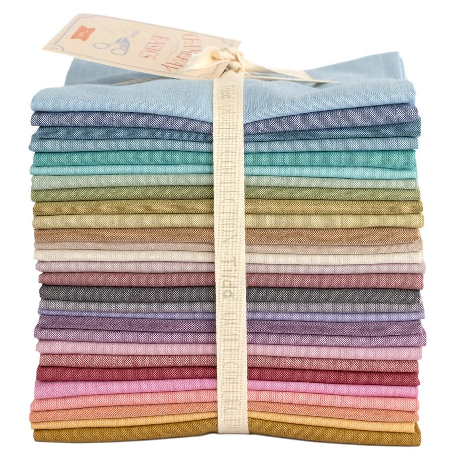 Tilda Chambray Fat Quarter Bundle – 28 Stück, mehrfarbig, 100 % Baumwolle, einfarbig, Chambray, Stoffbündel, Stoff
