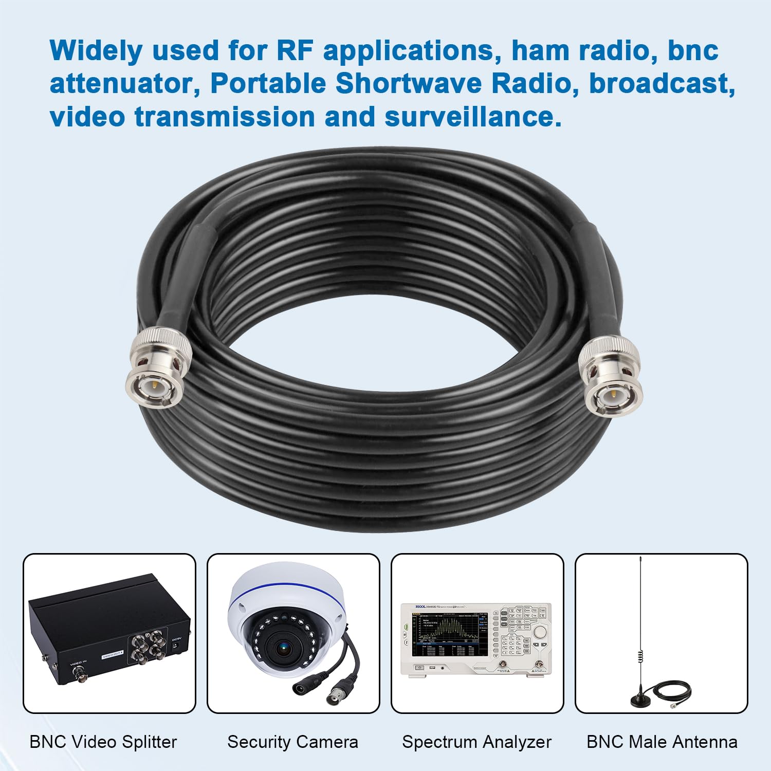 XRDS -RF 50 ohm BNC Cable 75FT, BNC Male Extension RG58 Coax for Antenna Analyzer, CB Radio, Security CCTV Camera