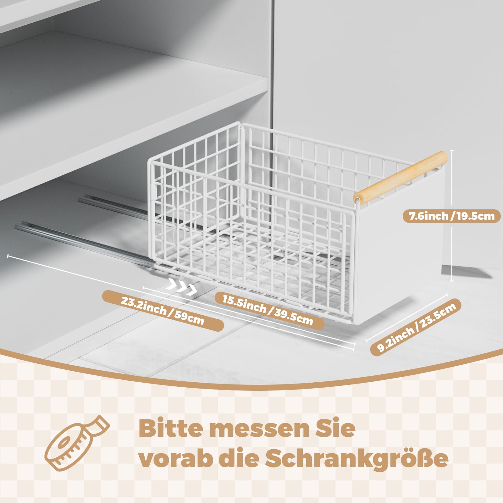 Teleskopschublade, Ausziehbare Schublade für Küchenschränke, Slide Out Cabinet Organizer mit Griff & Kleber, Schubladen Aufbewahrungsregal für Küche Pantry, Kein Bohren (L: 23.5x39.5x19.5 cm, 2 Stück)