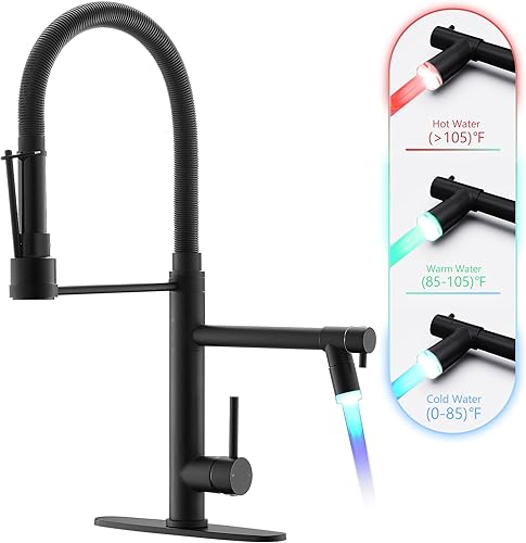 Miniatura 7 de GIMILI Grifo de cocina con rociador extraíble, grifo de cocina comercial con LED de doble cabezal de una sola manija de resorte de acero inoxidable