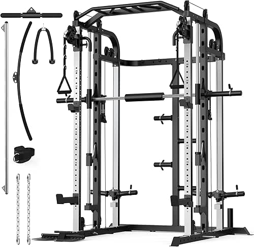 Smith Machine, Multifunctional Power Cage Rack with Smith Bar and