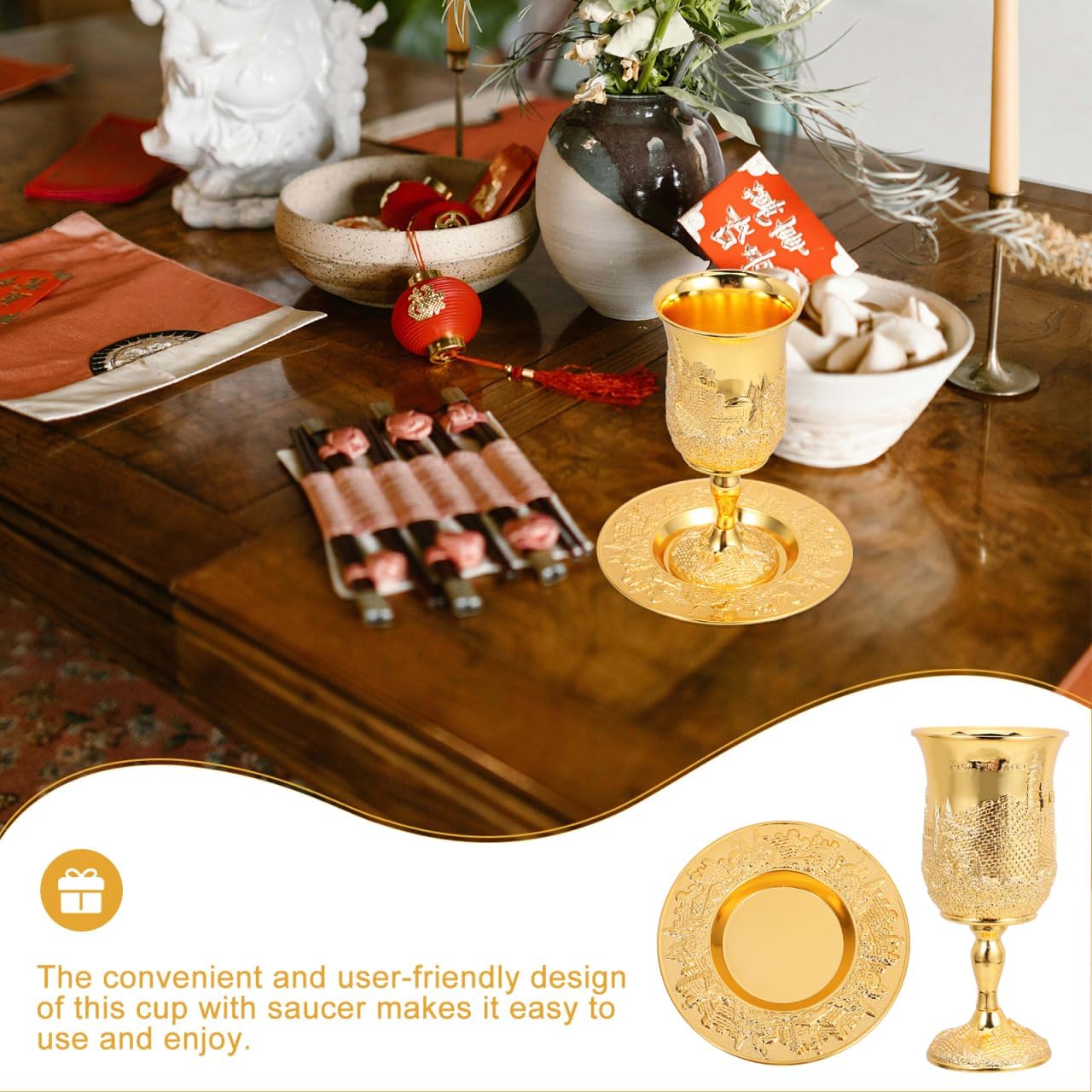 Luxshiny Kiddush Cup with Saucer Set 5.90In Judaica Shabbos Wine Goblet Passover Holiday Gift for Family and Friends