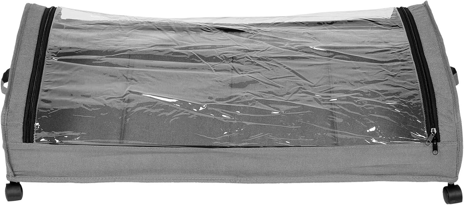 Bed Storage Organizer with Wheels and Lid, Large Rolling under Bed Drawers for Clothes and Shoes, Grey Iron Frame with Fabric Base, Bedroom Storage Solution and Books