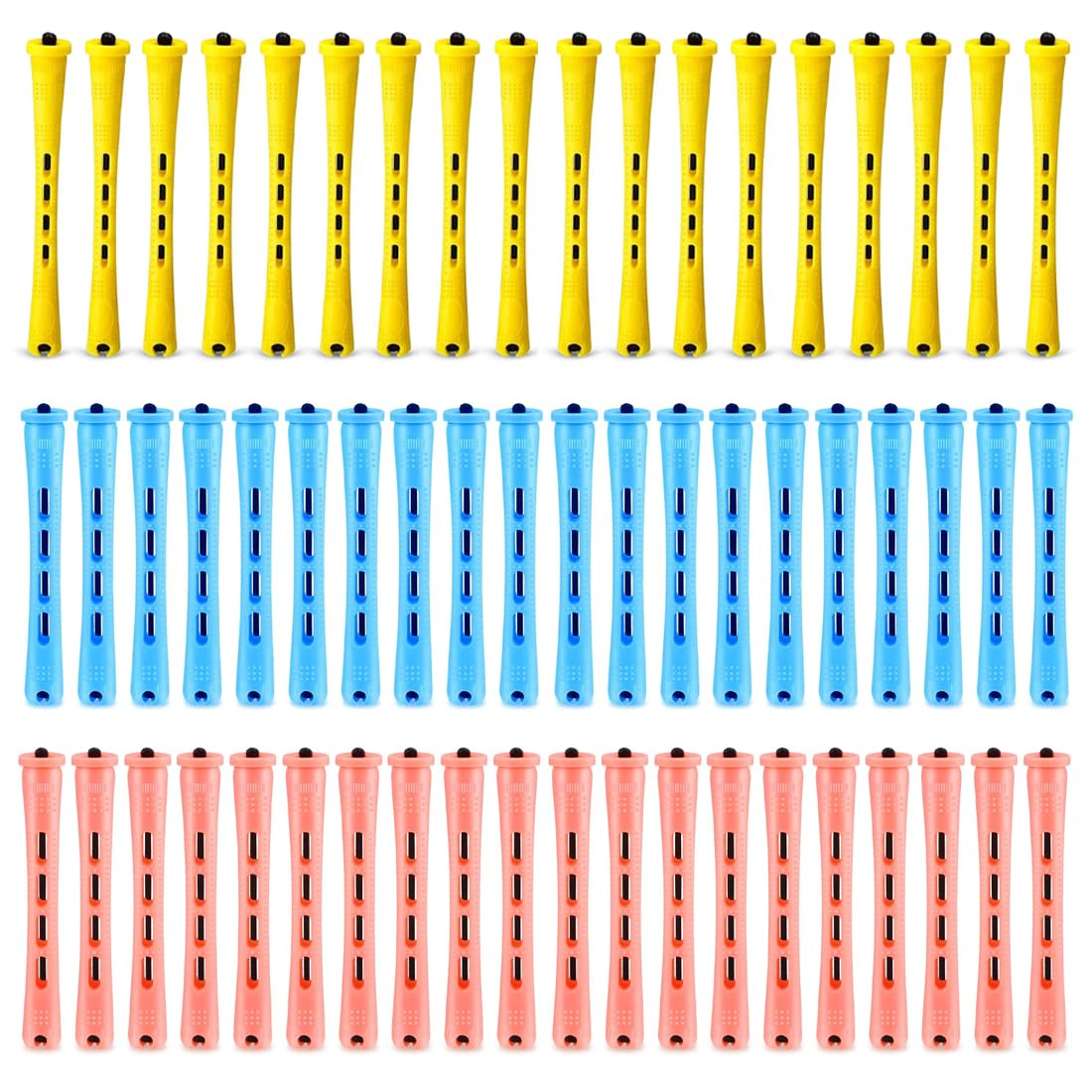 XPEX 60 Pezzi Bigodini per Capelli Corti,Bigodini Permanente, Naturali i Capelli Corti Lunghi Che Modellano lo Strumento dei Capelli,3 Tailles(Jaune + Bleu + Couleur de Peau)