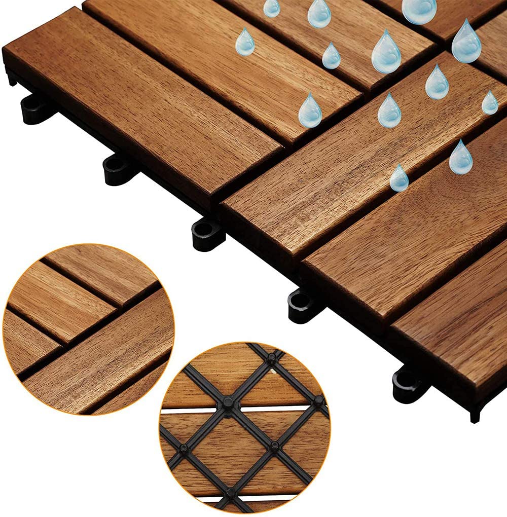HOBBYTECH 30 Dalles de Terrasse en Bois Clipsable Resistant Aux Forte et Basses Températures 31 X 31 cm Revêtement Extérieur Pour Jardin Balcon Piscine