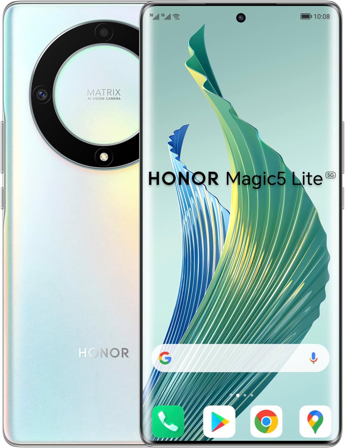 HONOR Magic 5 Lite, Sim-Free & Unlocked Mobile Phones, 5G Smartphone, 6GB+128GB, 6,67” Curved AMOLED 120Hz Display, 64MP Triple Rear Camera, 5100 mAh Battery, Dual SIM, Android 12