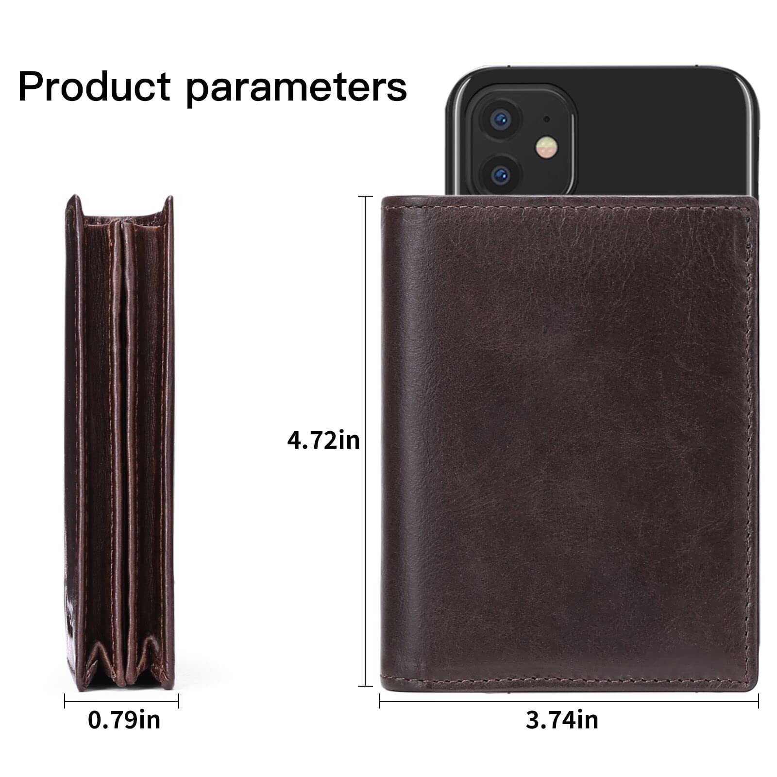 Carteras para hombres de gran capacidad de cuero genuino RFID plegable hombres billetera/titular de la tarjeta de crédito con ventana de identificación, Ab-café, Minimalista 4