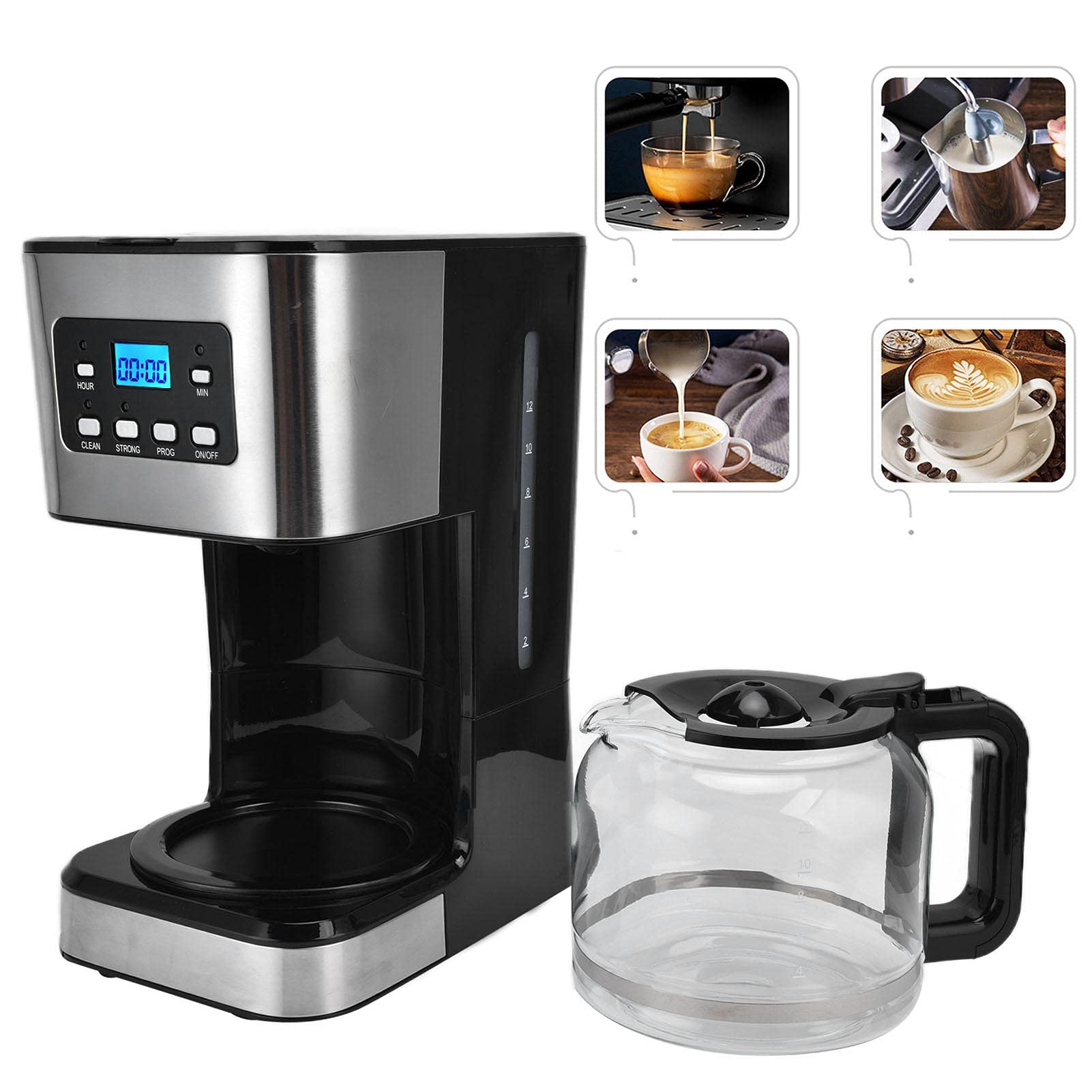 Walmeck Macchina per caffè Americano Ad Estrazione Automatica, Timer da 12 Tazze, per Casa e Bar
