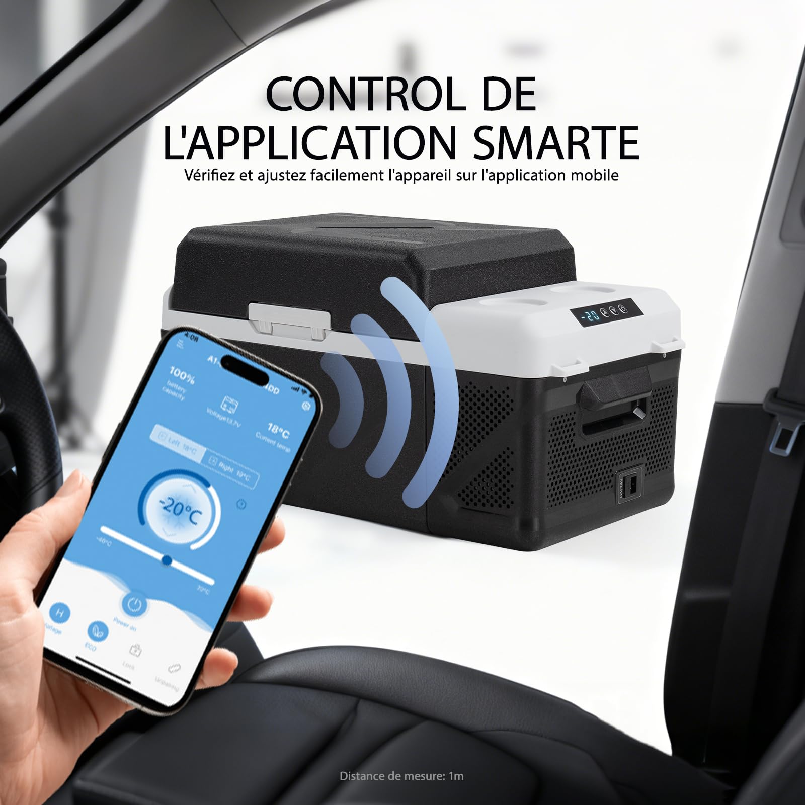 KM20 20L Glacière Electrique Voiture, Portable à Compression Réfrigérateur de Voiture,12/24V Mini Frigo pour Maison, pour dortoir, Camping ou Pique-Nique en Plein Air, 20 à 20℃