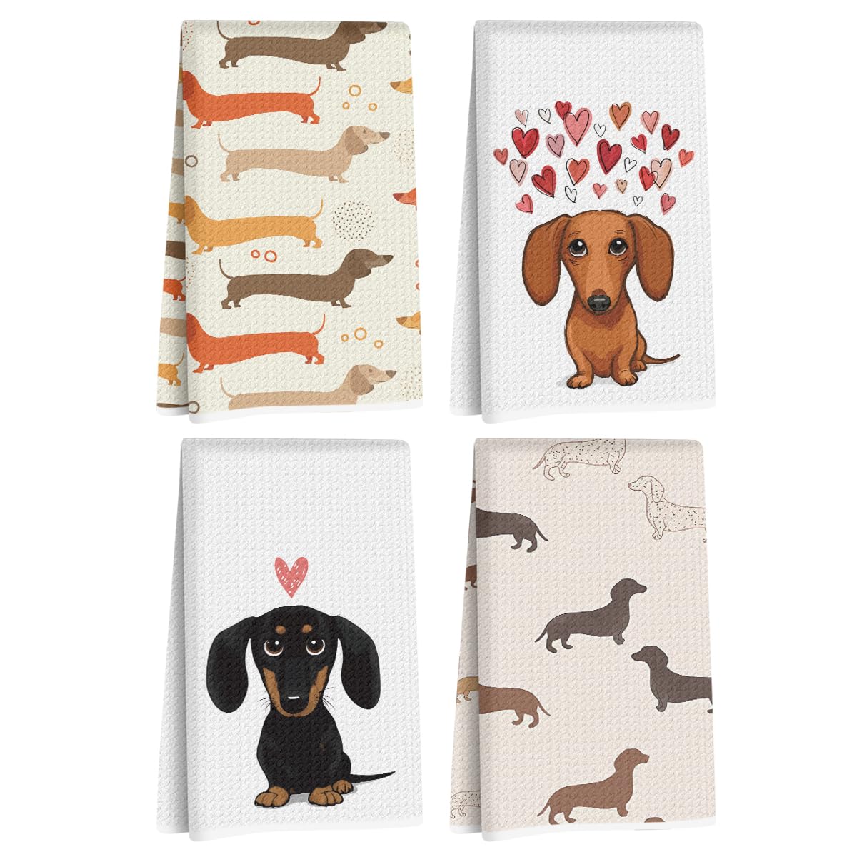 4 Pcs Dachshund Kitchen Towels, Dachshund Gifts Reusable Dish Towels