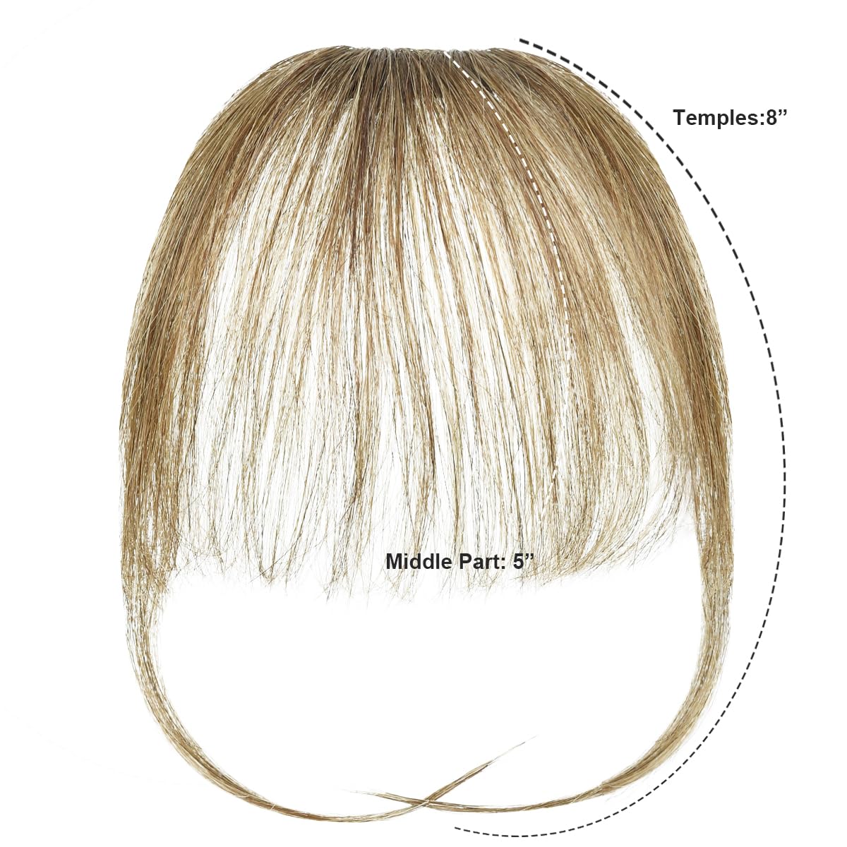 BUYOGET Clip in Fringe Human Hair Extension Airy Bangs Light Brown Straight Remy Fringe Clip on Bangs Hair Clip for Women - Image 2