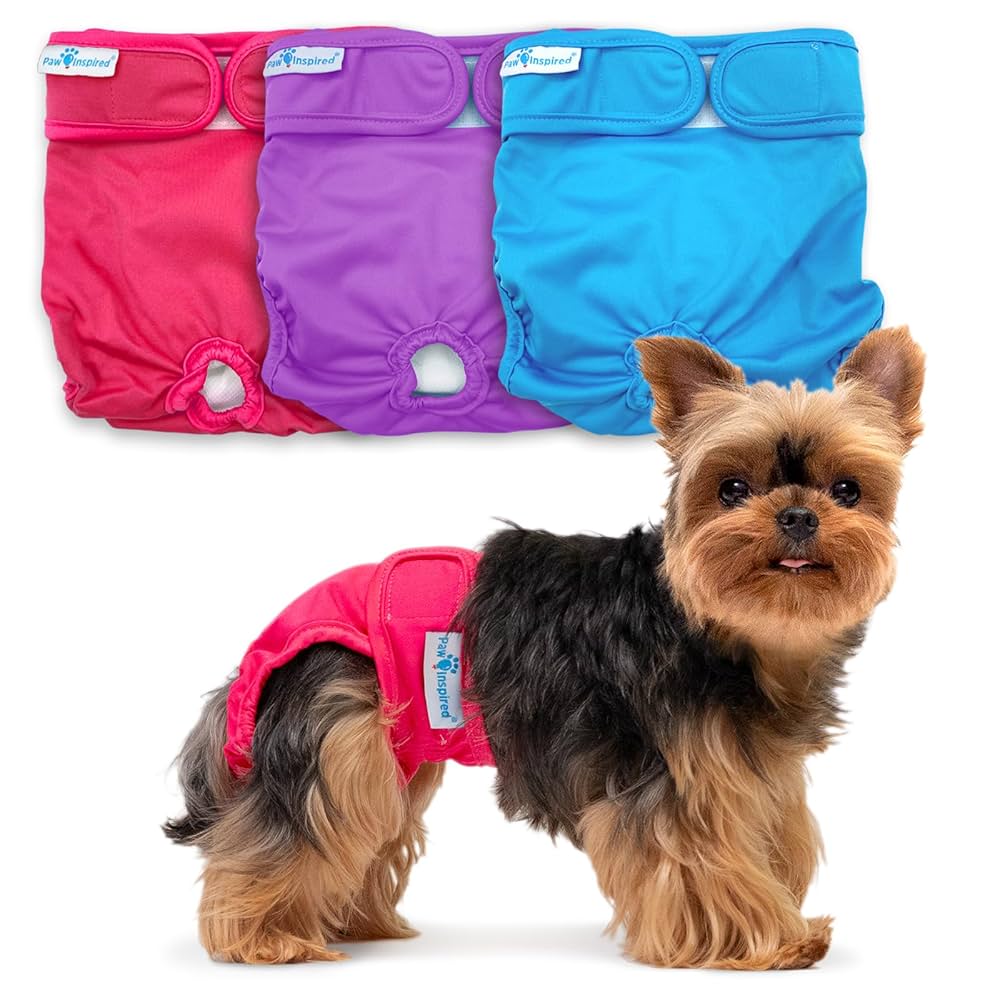 GLAITC Reusable Dog Diaper, 3 Pack Washable Female Dog Nappies Super Absorbent Pet Diapers Dog Sanitary Panties Soft Cartoons Puppy Sanitary Wraps Panties For Small Medium Large Dogs L