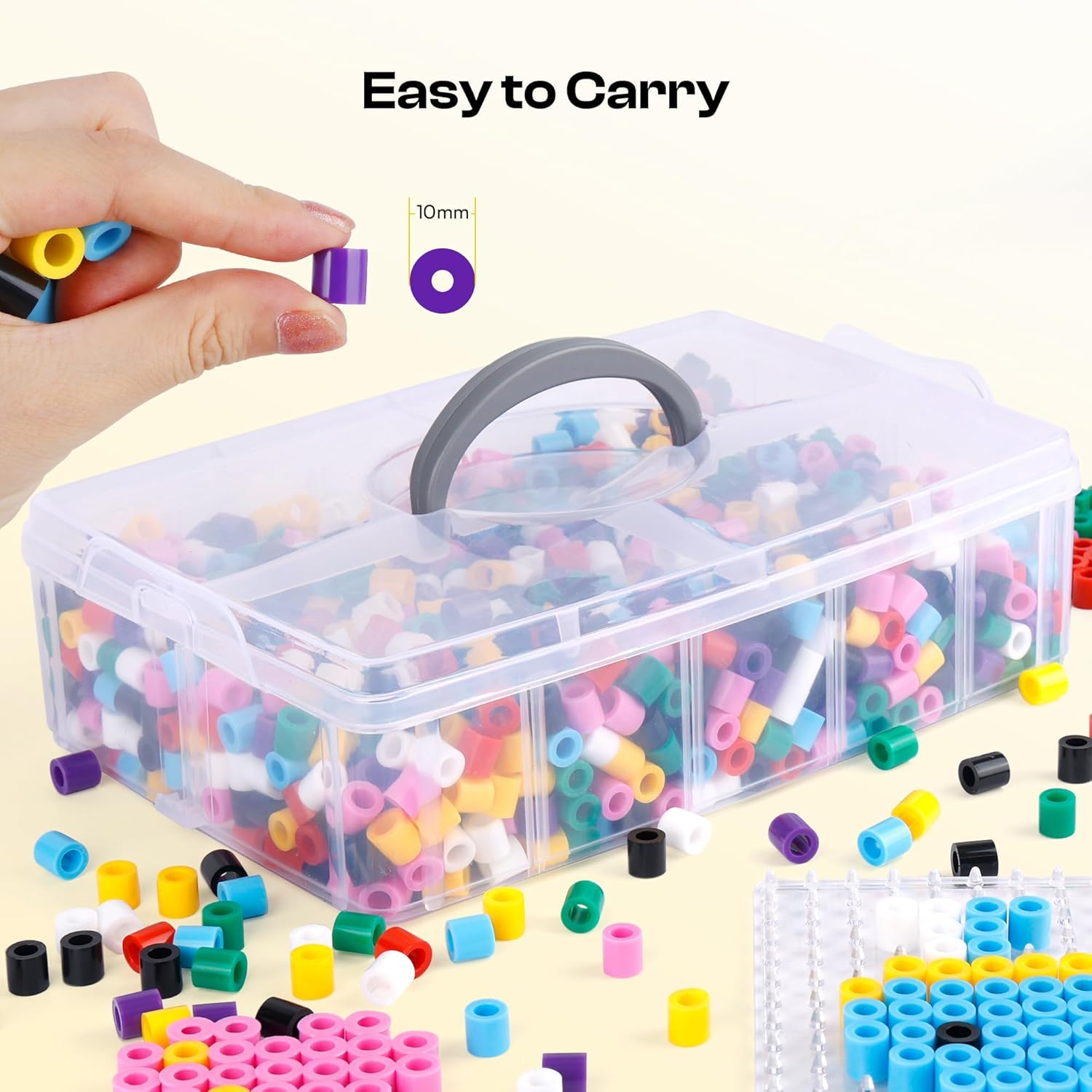 Caydo 10mm Large Fuse Bead Kit, 8 Colors Melty Beads with Storage Box for Craft, XL Iron Beads Set Including 2 Pegboards, Ironing Paper for Art and Craft Project, Birthday - Image 4