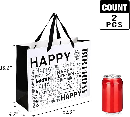 Miniatura 2 de Moretoes Paquete de 2 bolsas de regalo grandes blancas y negras con tarjeta y papel de seda, bolsas de regalo de feliz cumpleaños para hombres y