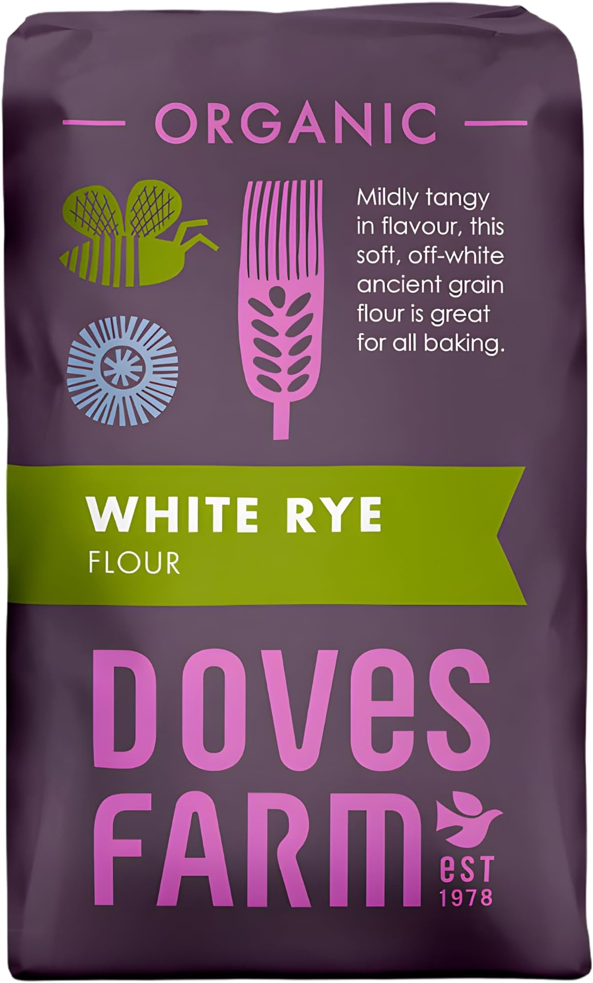 Doves Farm Organic White Rye Flour 2.2 lb (1 kg) - Ancient Grain Light Rye Flour for All British Baking: Breads, Sourdoughs, Cakes, Cookies & More | Kosher & Vegan Friendly | Imported From UK