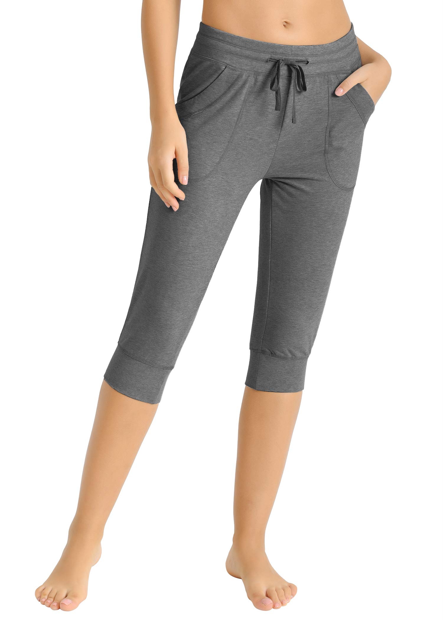 Women's Cotton Sweatpants Jersey Capri Pants with Pockets