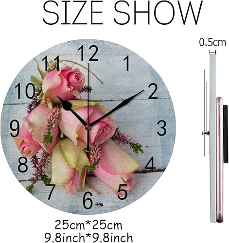 Miniatura 8 de Reloj de pared para decoración de sala de estar, flores silvestres, hojas de margarita, PVC, 9.8 pulgadas, para colgar, redondo, silencioso, sin