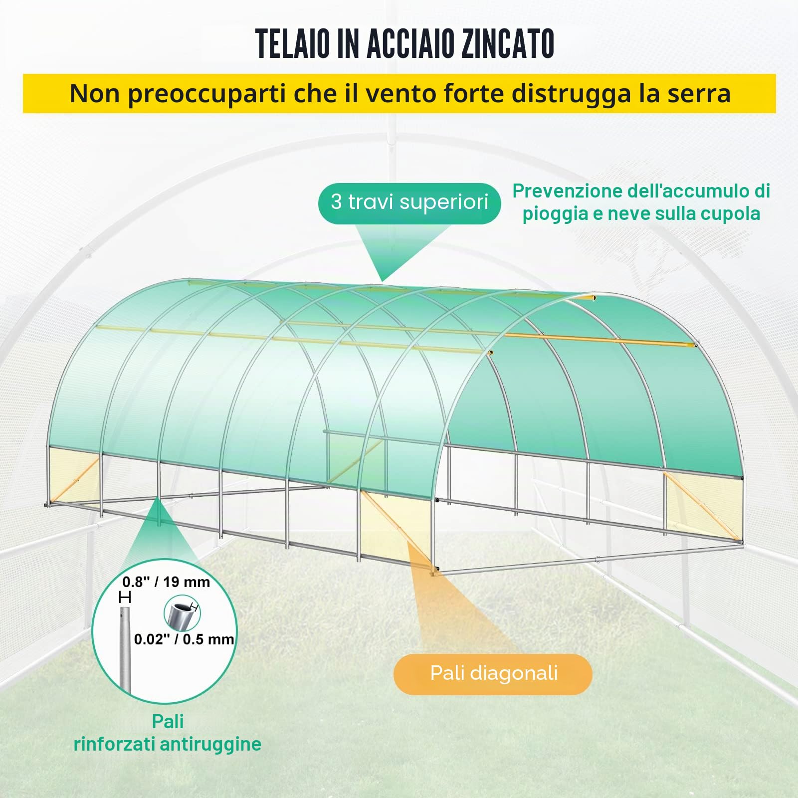 VEVOR Serra da Giardino per Piante a Tunnel Impermeabile con 12 Finestre e Porte 6,1 x 3 x 2,1m, Serra a Tunnel da Esterno Impermeabile in Acciaio Zincato Copertura PE 30,6 kg, Serra a Tunnel Bianco