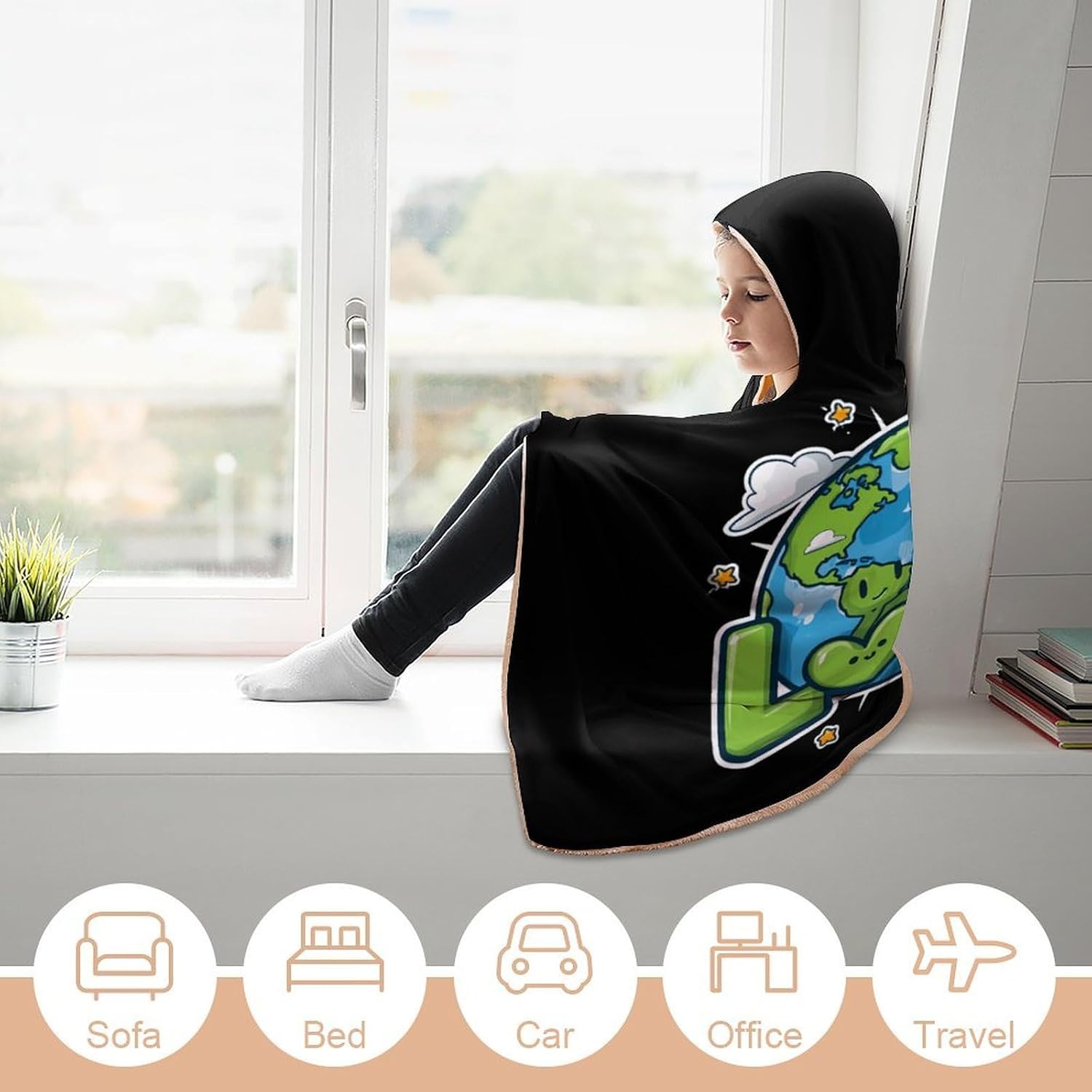 Love Earth Wearable Blanket Oversized Throw Cape | Cozy Hooded Blanket Gifts for Women Men