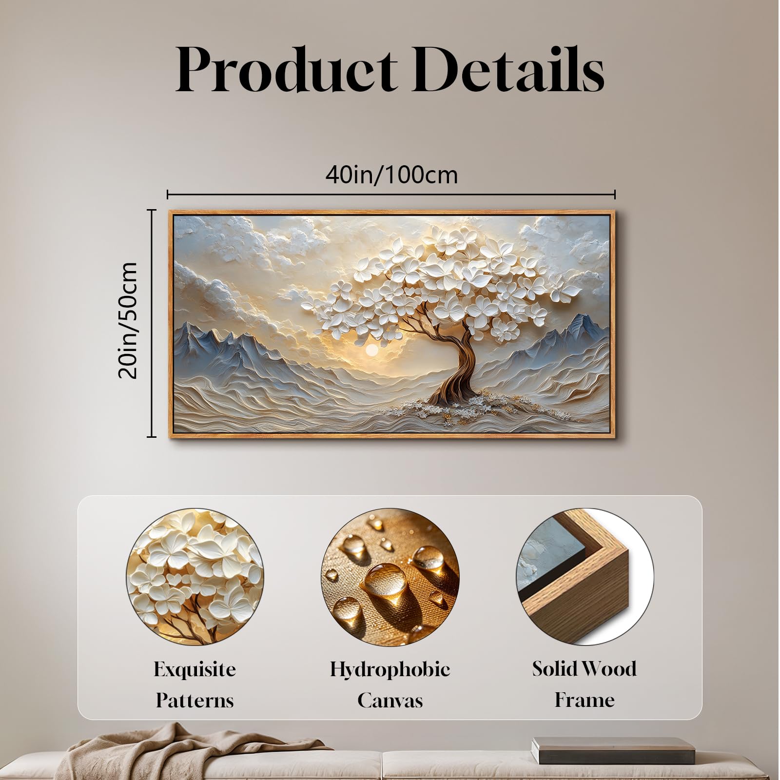 JHHUAMO Baum des Lebens Bilder mit Rahmen Schlafzimmer Wohnzimmer 50x100 cm | Lebensbaum Bild, Hochauflösender Druck, Stabiler Rahmen, Einfaches Aufhängen, Vielseitig Einsetzbar