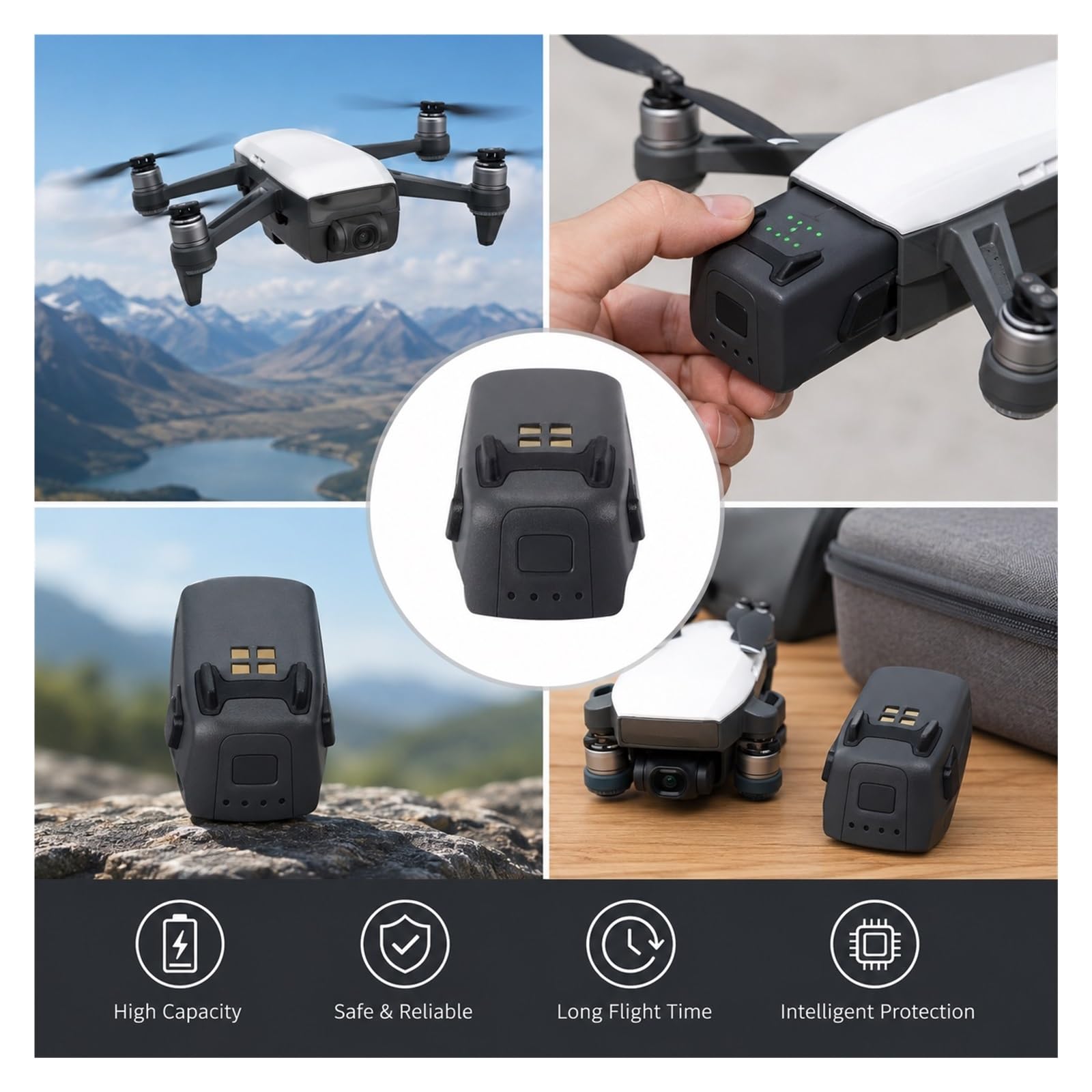 Batteria Di Volo Intelligente Sostitutiva Da 11,4 V 1480 MAh Compatibile Con DJI Spark Drone MB1, Sostituzione Della Batteria Ricaricabile Al Litio For Droni(3pcs battery)