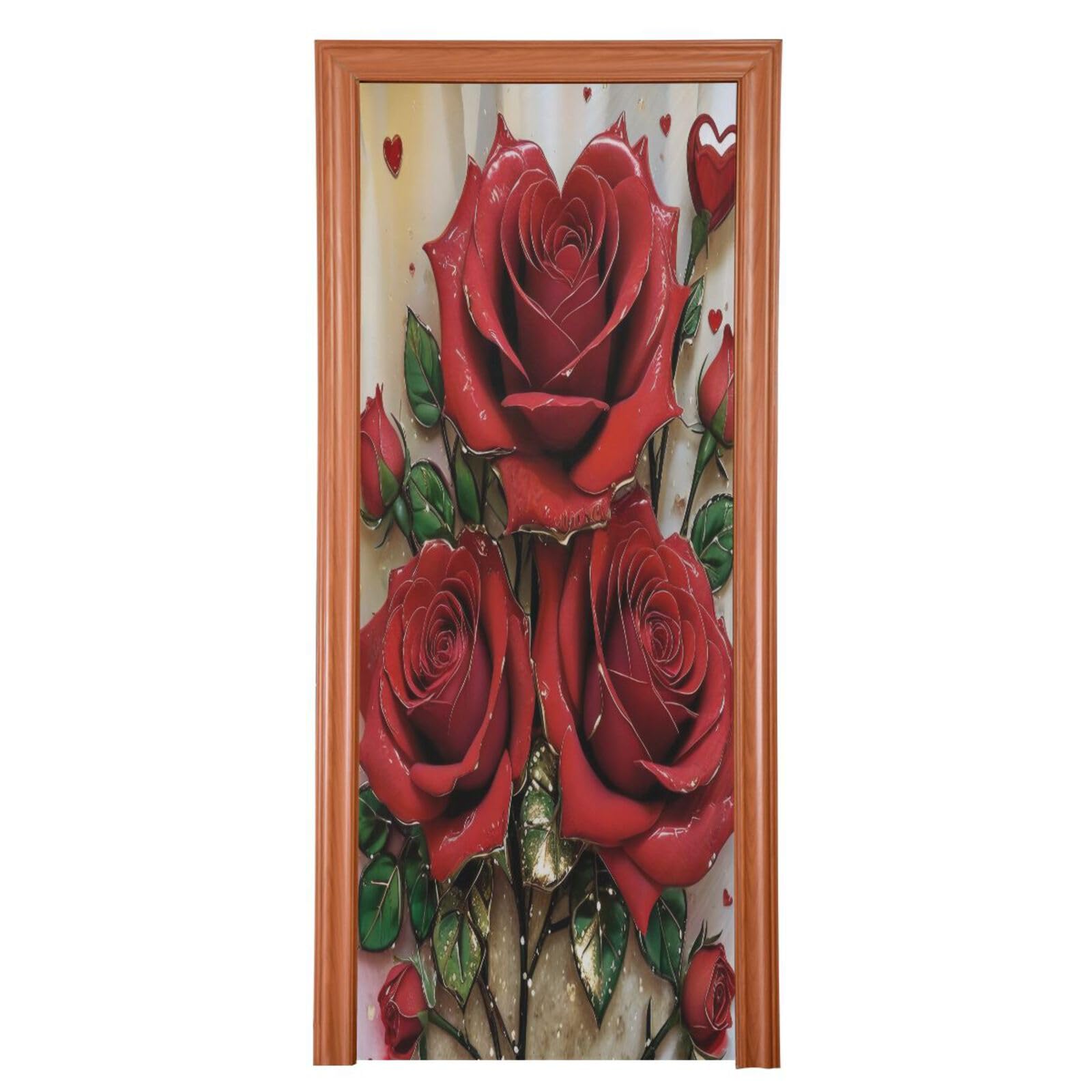 FLildon Red Rose Valentine's Day Door Cover Decoration, Party Accessory Porch Decor for Festive Ornament Room Door Covers 36 x 98 Inch