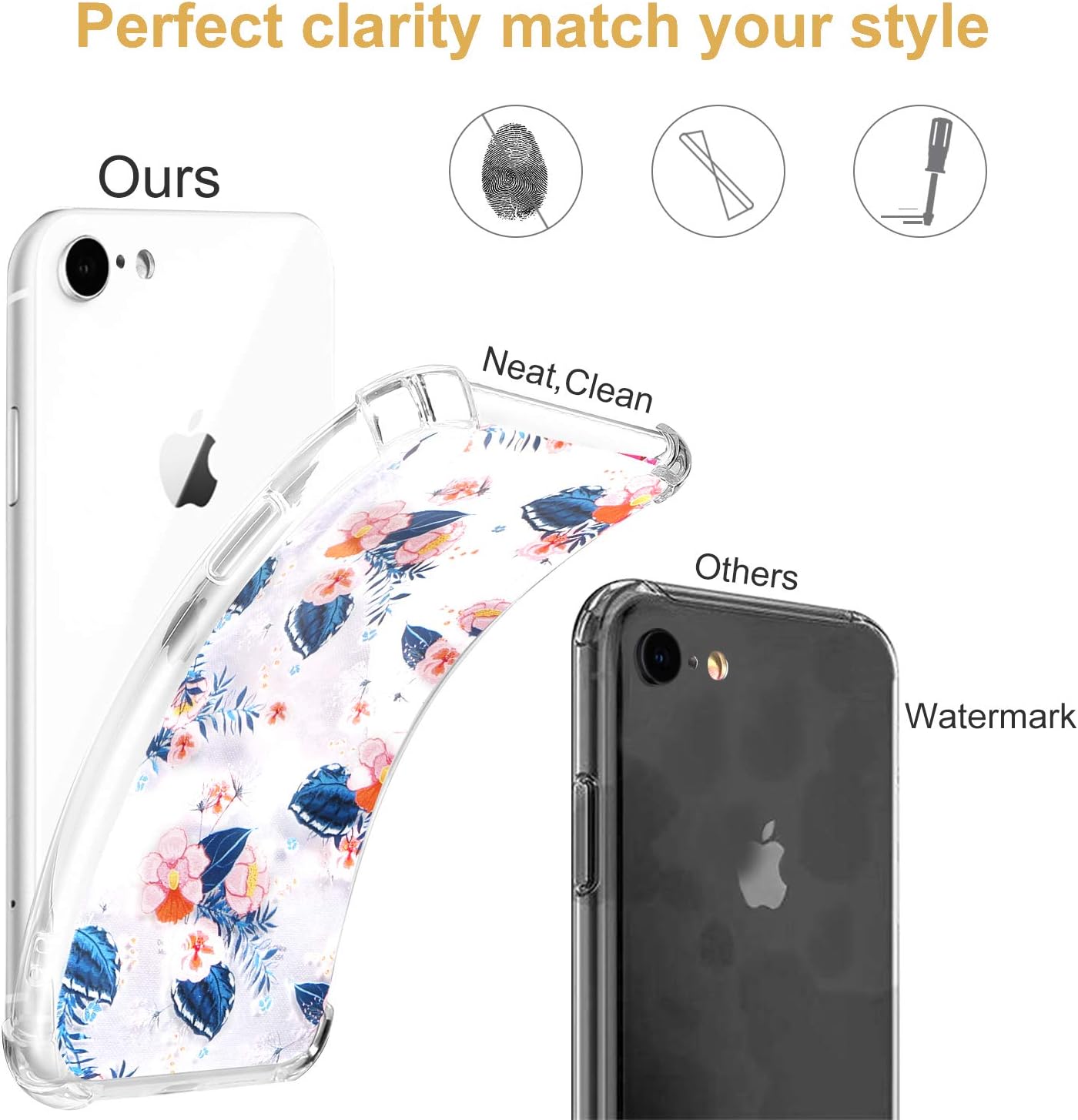 LTWQLing Clear Flower iPhone SE 2020 Case/iPhone 8 Case/iPhone 7 Case, Soft TPU Silicone Ultra-Thin Slim Fit Transparent Woman Flowers Flexible Cover for 4.7" iPhone SE2/7/8(Floret)