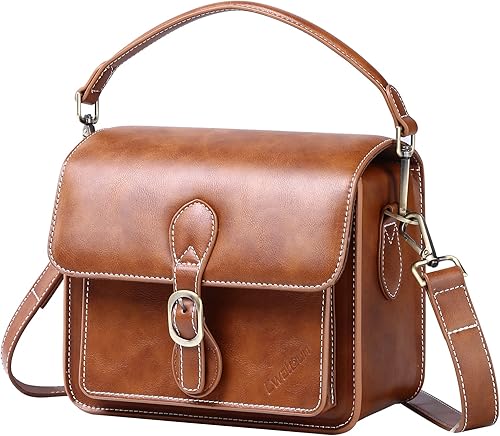 Cwatcun Camera Shoulder Bag Compact Camera Case Waterproof Retro Compatible for Canon Nikon Sony SLR DSLR Mirrorless Camera and Lens Brown, Medium