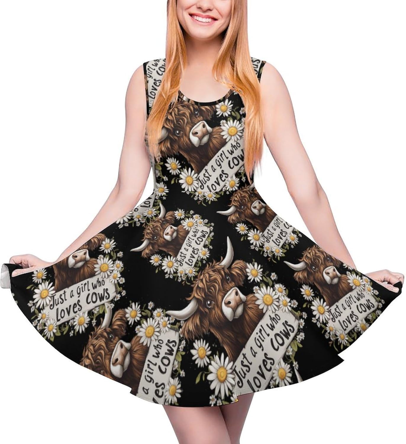 Cow Just A Girl Who Loves Cows Women's Dresses Round Neck Dress Sleeveless Tank Dress Ruffle Hem Sundress