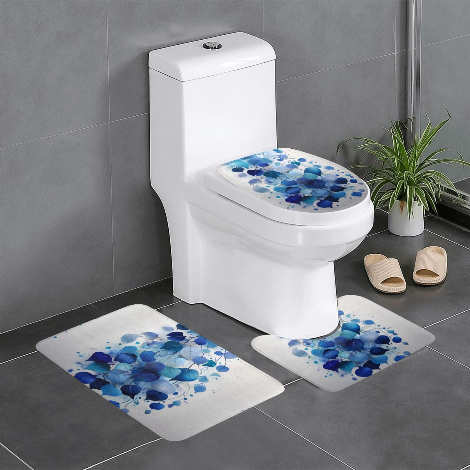 Tapis de salle de bain antidérapant motif feuille bleue pour une ambiance nature