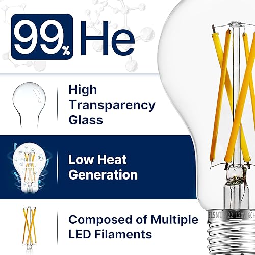 Miniatura 5 de FLSNT Bombillas LED A21 regulables equivalentes a 100 W, 12 W, 1600 lúmenes, blanco suave de 2700 K, CRI90, base media E26, vidrio transparente,