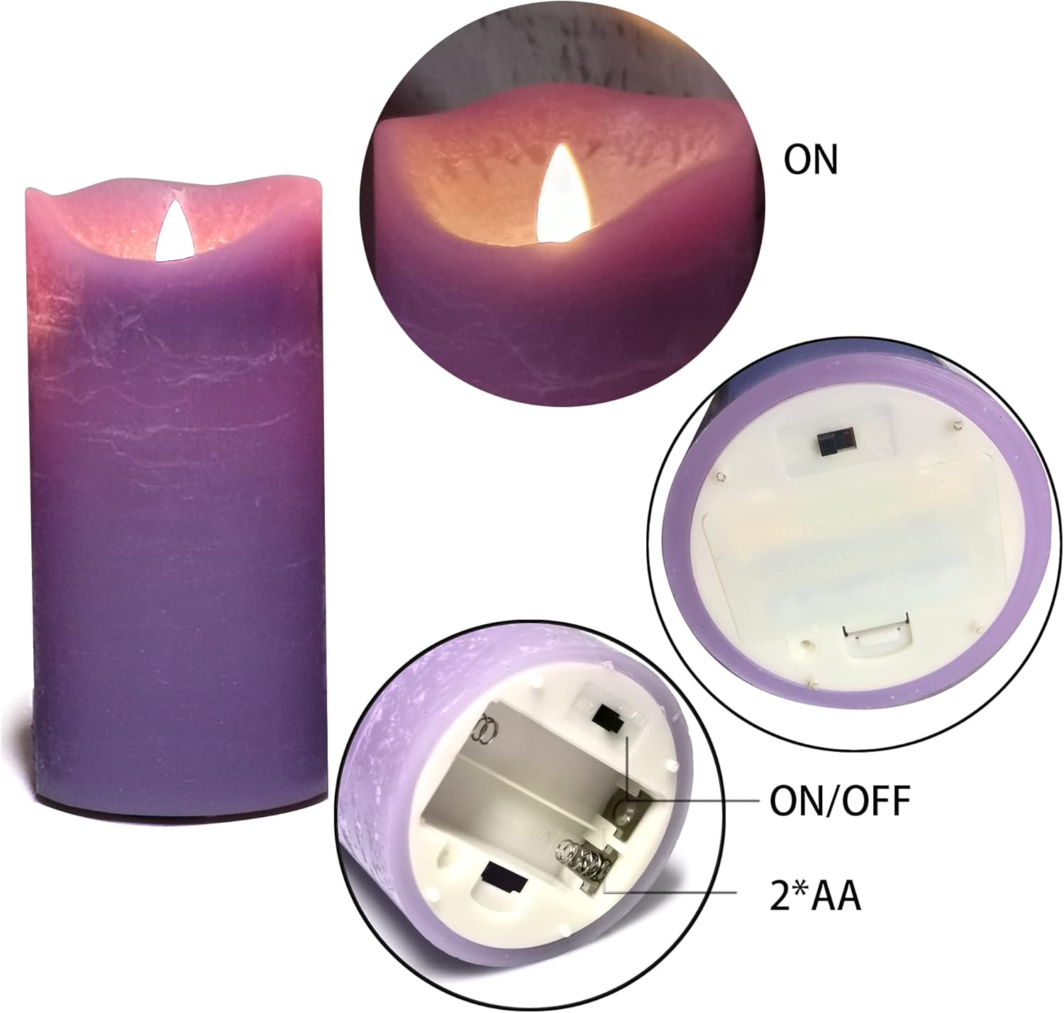 Battery Operated LED Flameless Pillar Candles with Timer and Remote Flickering Electric Bright Real Wax Candles for Home Decor Wedding Birthday Party Decorations, 3Pack D 3" x H 4"5"6"(Purple)