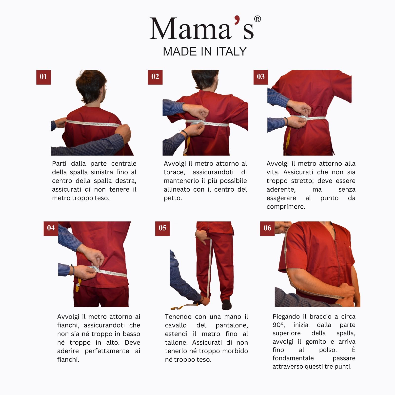 Mama's Divisa Sanitaria Donna/Uomo: Su Misura, No Stiro, con Taschino Ricamato e Tasche Utili