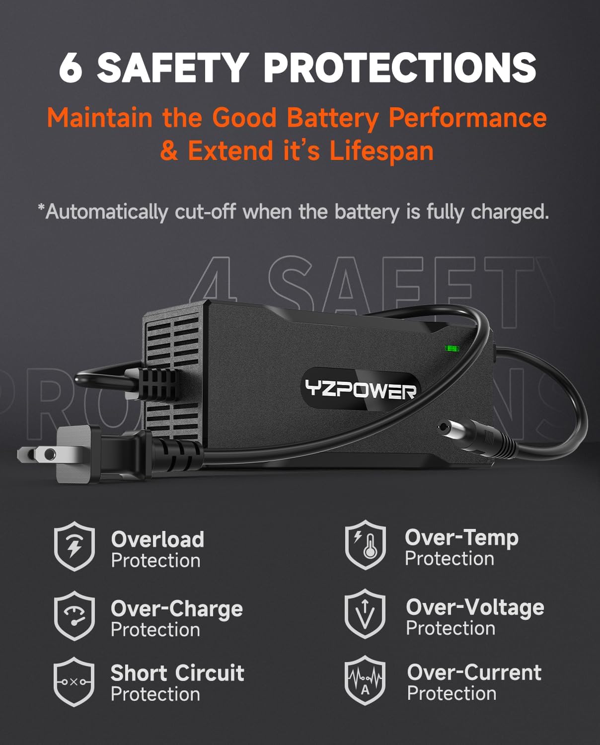 YZPOWER 42V 2A Electric Scooter Battery Charger, Replacement for Gotrax GXL V2/Apex/E2/G3, Hiboy S2 Lite/S2/S2 Pro/NEX3, Smart Fast Charging for 36V Lithium Battery