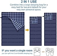 Vista 4 de AGEMORE Saco de dormir doble de franela de algodón para camping, mochilero o senderismo. Saco de dormir impermeable tamaño Queen para 2 personas
