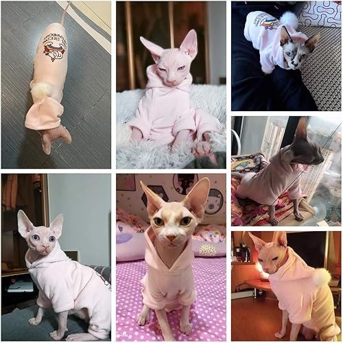 Miniatura 6 de Ropa para gatos sin pelo, camisa con capucha de algodón, transpirable, otoño e invierno, ropa cálida para gato, suéter chaleco para Sphynx, Cornish