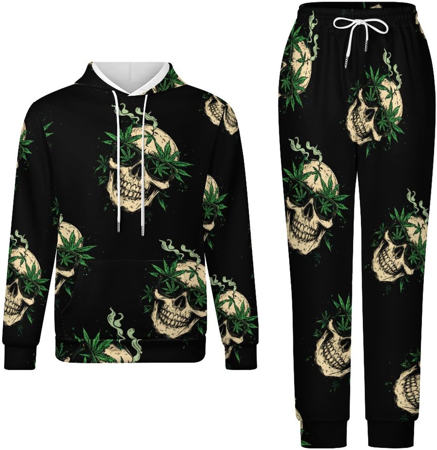 Weed Skull 2 Piece Sweatsuits for Men Women Casual Tracksuits Jogging Suits