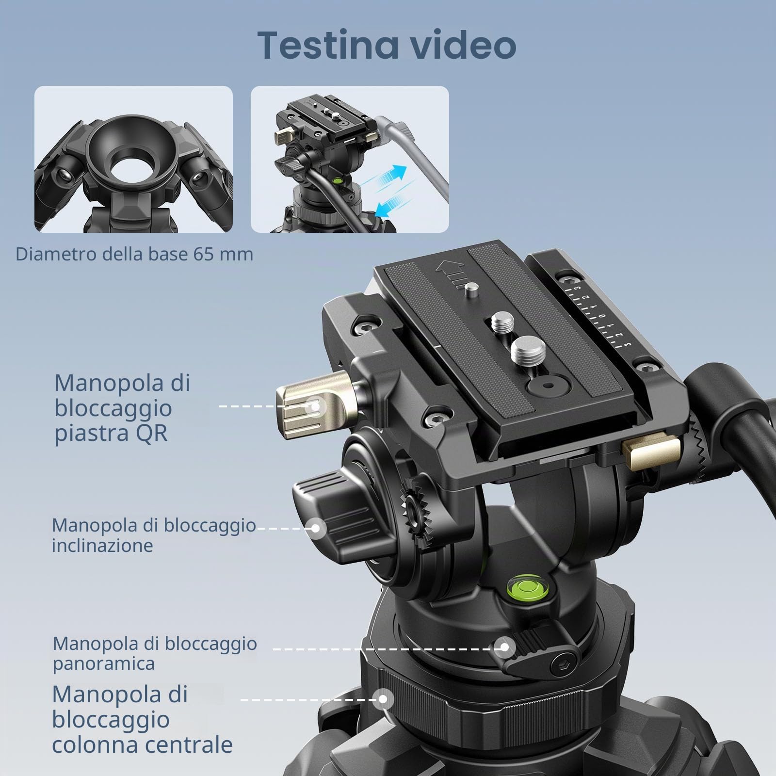 SMALLRIG AD-50Pro Treppiede Video Heavy Duty, 59" Treppiede Leggero in Fibra di Carbonio con Regolazione dell'Altezza in Un Solo Passaggio, Testa Fluida, Piastra QR a Doppia Modalità, Max. 6 kg - 4420