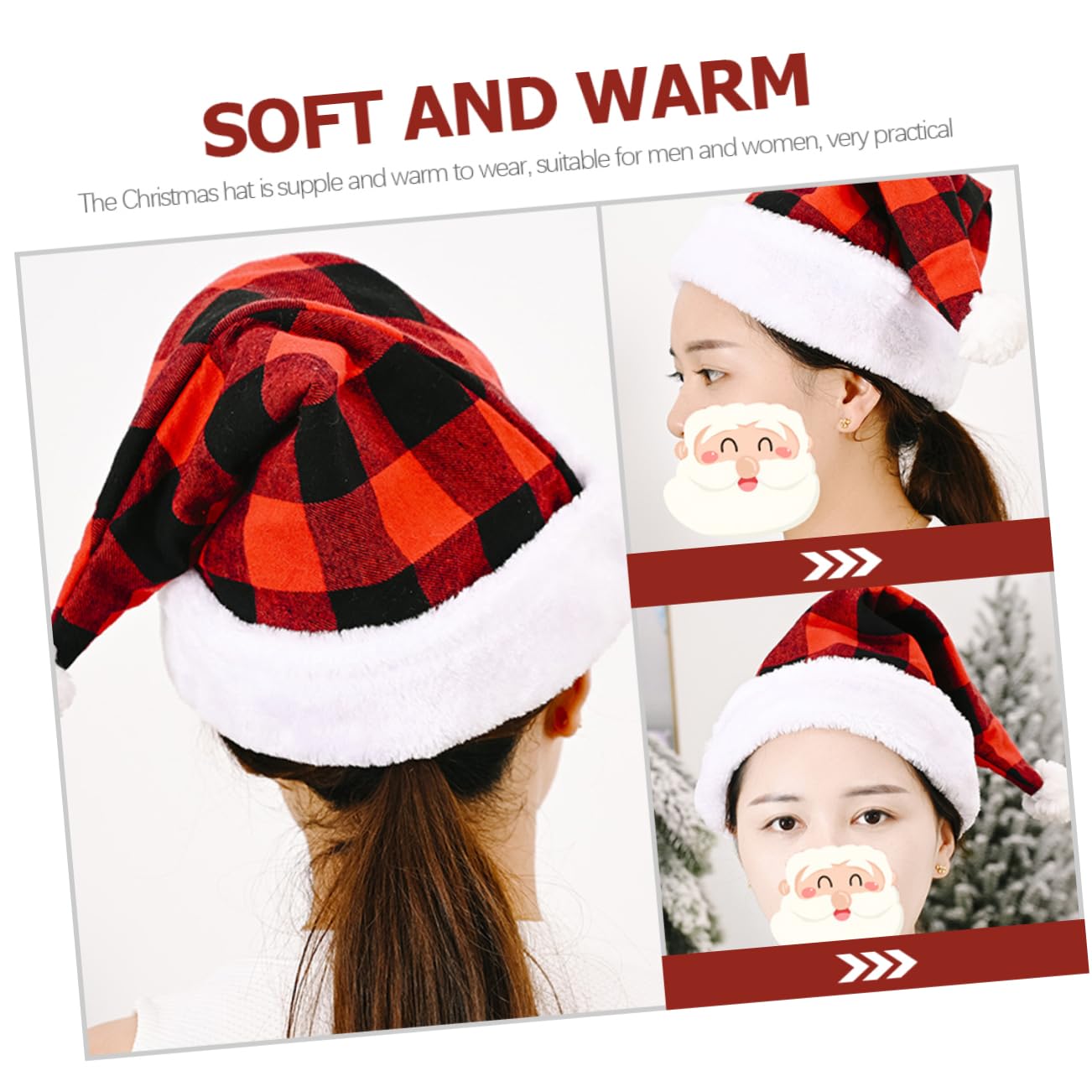6piezas Gorro De Papá Noel Rojos y Negros Navideñas y Disfraces Cómodo y