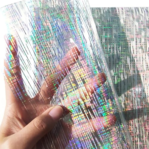 Miniatura 30 de HYANG - Hojas de piel sintética de vinilo holográfico transparente de PVC con diseño de pentágono grande, 1 rollo de 12 x 53 pulgadas