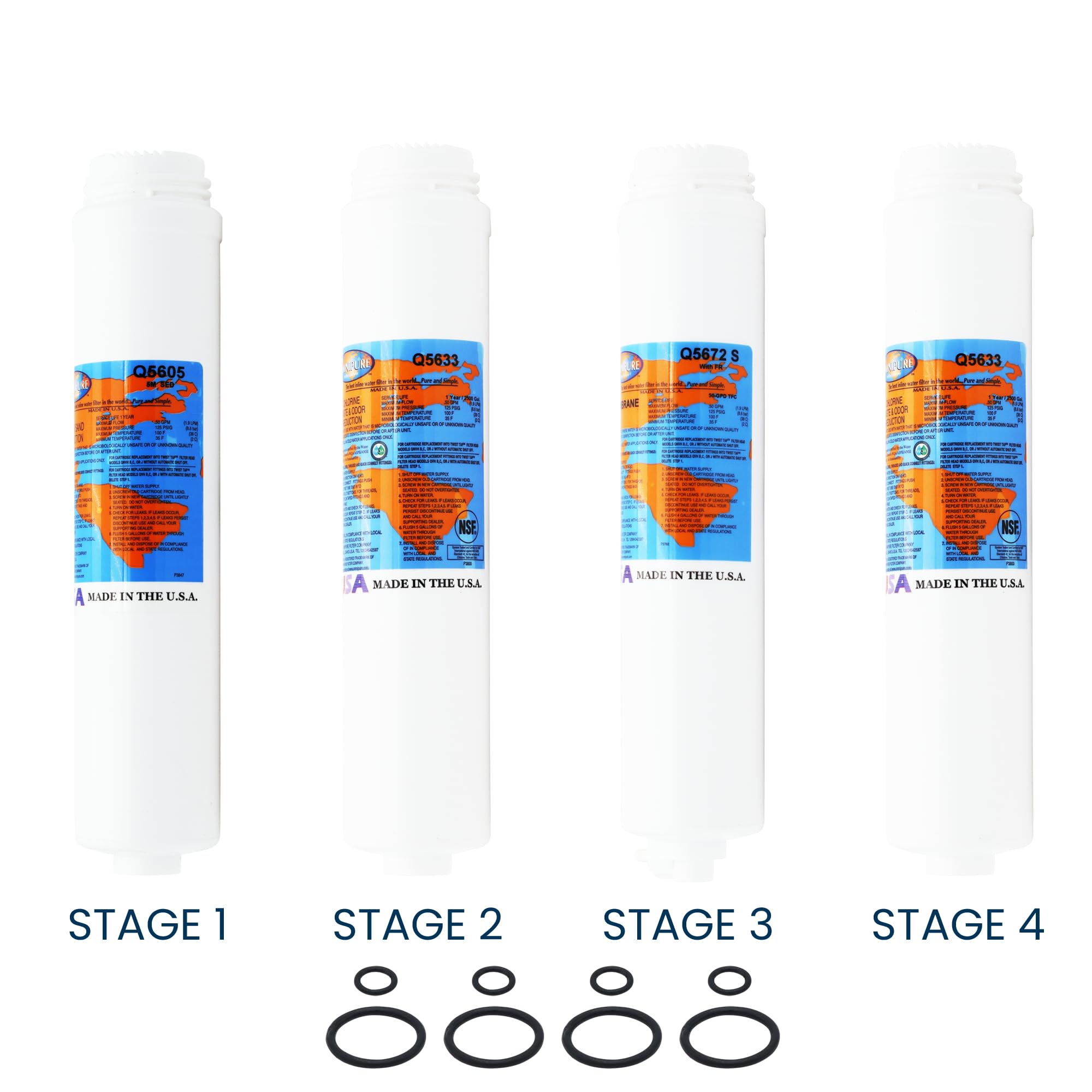 PuROTwist 4000 Kit de repuesto de filtro RO completo con membrana de ósmosis inversa de 50 GPD (YSM-PURO4T50)