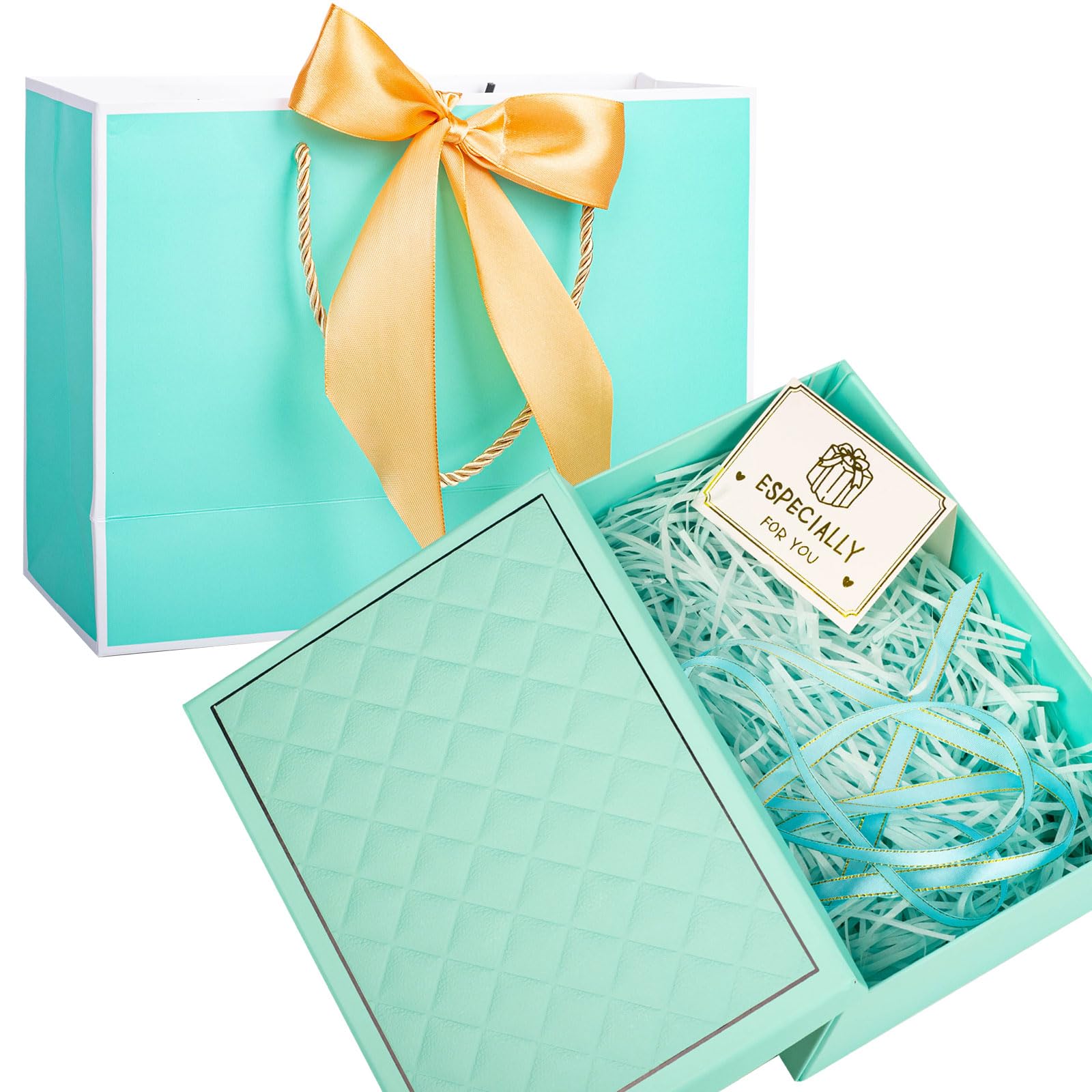 Large Gift Box for Presents, Green Gift Boxes with Lids, Luxury Gifts Box Set Include Ribbon Gifts Bag, Greeting Card, Tissue Paper and Raffia Filler, Foldable Present Boxes for Men Women
