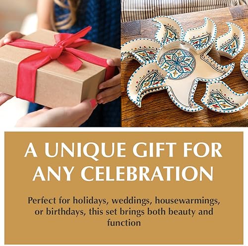 Miniatura 6 de Kamsah Plato para servir, bandeja, juego de platos para entretenimiento, platos de cerámica pintados a mano en forma de estrella para servir