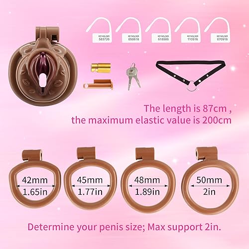 Vista 8 de Jaula de castidad masculina ligera ABS + dispositivo de castidad de resina, juguetes sexuales para adultos con 4 tamaños diferentes de anillos