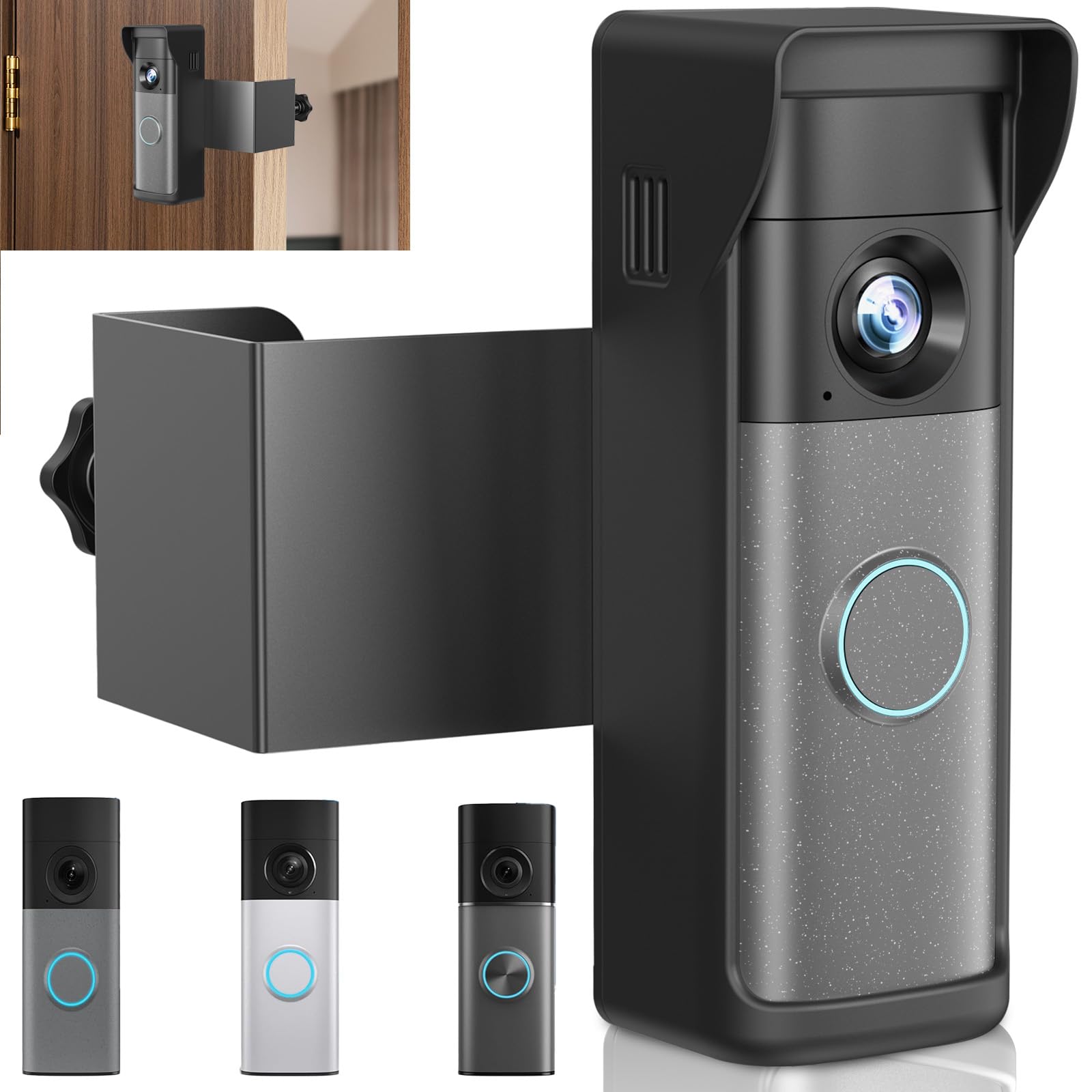 Anti-Theft Doorbell Mount Compatible with R-ing Newest 2026 Battery Doorbell/Plus/Pro, No Drill Wireless Video Camera Doorbell Bracket with Rain Cover for Apartment Rental, Not for Security Door