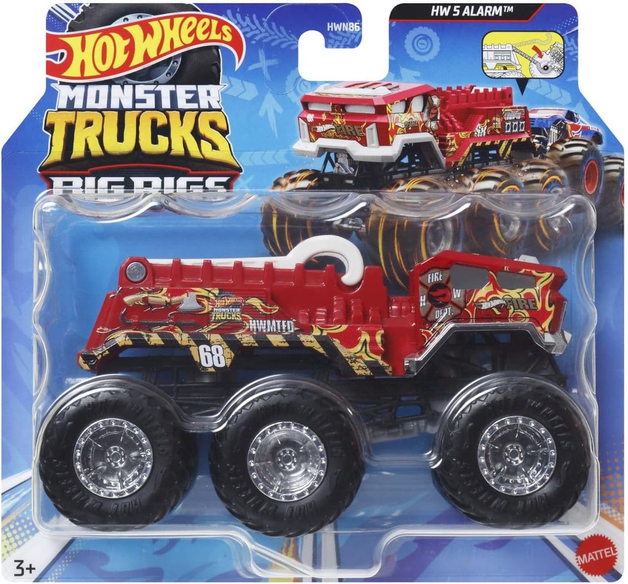 Hot Wheels Monster Trucks Big Rigs, 1:64 Scale 5 Alarm Toy Truck with 6 Wheels for 3+ Yrs (Multicolor)-image-23