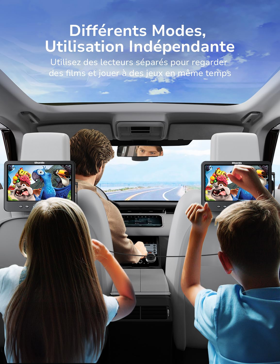 GOnavidio 10.5 Lecteurs DVD Voiture 2 ecrans intependent, HDMI Input Ecran d'appui tête,ecran Voiture Enfant Enfant en Voyage Support AV in/Out