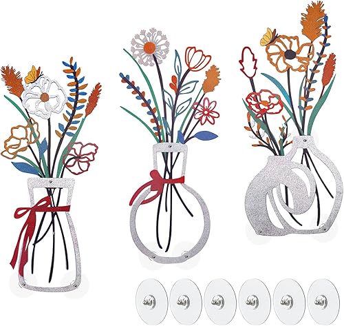 Miniatura 15 de SHOUNAJIA 3 Piezas de Decoración de Pared de Flores de Metal, Arte de Pared Rústico de Granja, Arte de Pared de Metal para Baño Dormitorio Sala de