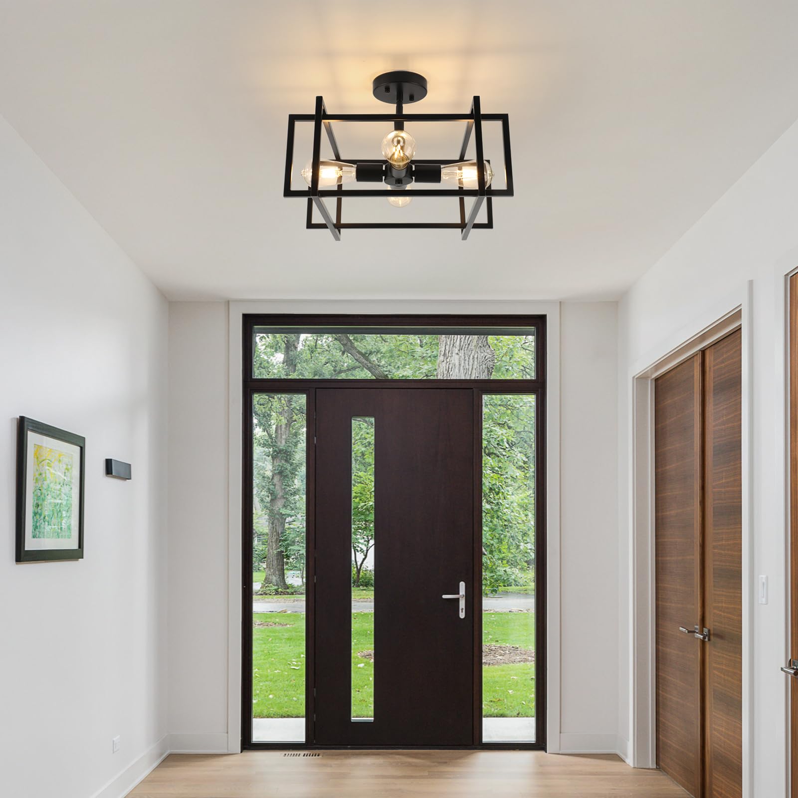 WILON Black 3-Light Farmhouse Chandelier - Industrial Semi Flush Mount Ceiling Light